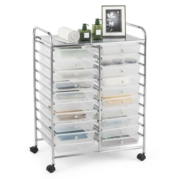 20 Drawers Storage Trolley with 4 Wheels for Beauty Salon - TidySpaces