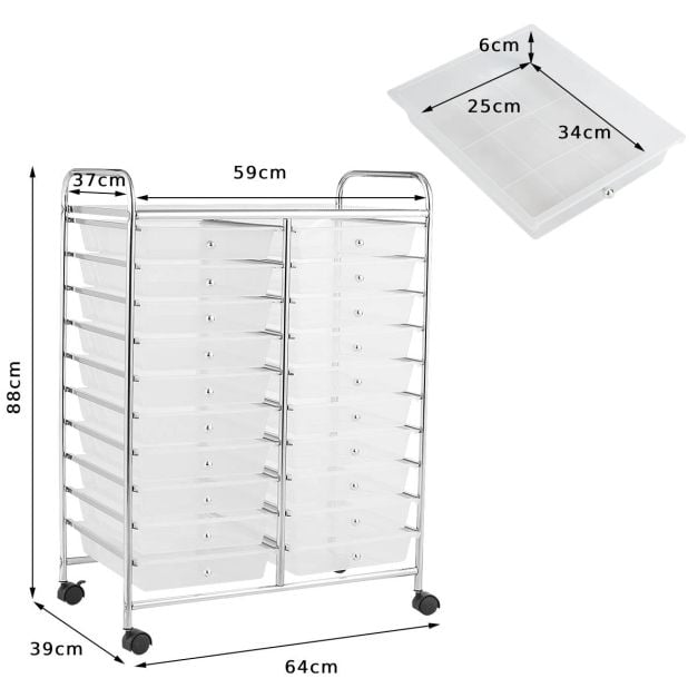 20 Drawers Storage Trolley with 4 Wheels for Beauty Salon - TidySpaces