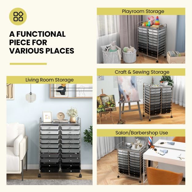 20 Drawers Storage Trolley with 4 Wheels for Beauty Salon - TidySpaces