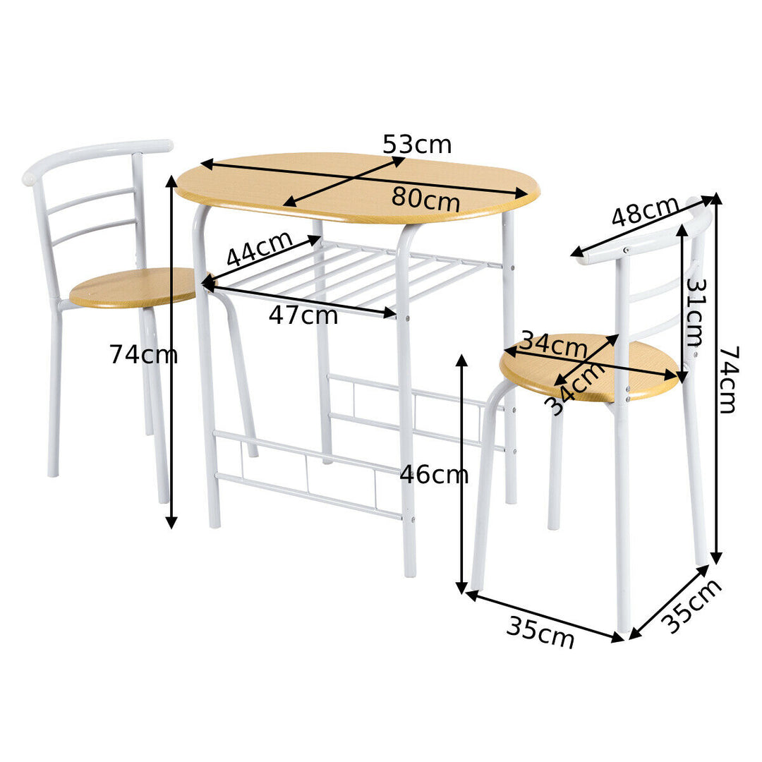 3 Pieces Compact Dining Set with Storage Shelf for Kitchen Bars - TidySpaces