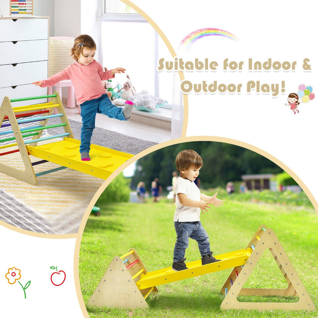 3 in 1 Climbing Toy Set with 2 Triangle Ladders and Double Sided Ramp