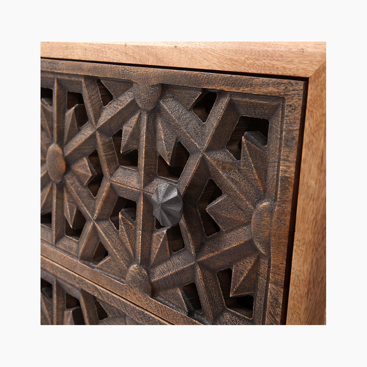 Zaayah Cut Work Wooden Three Chest of Drawers