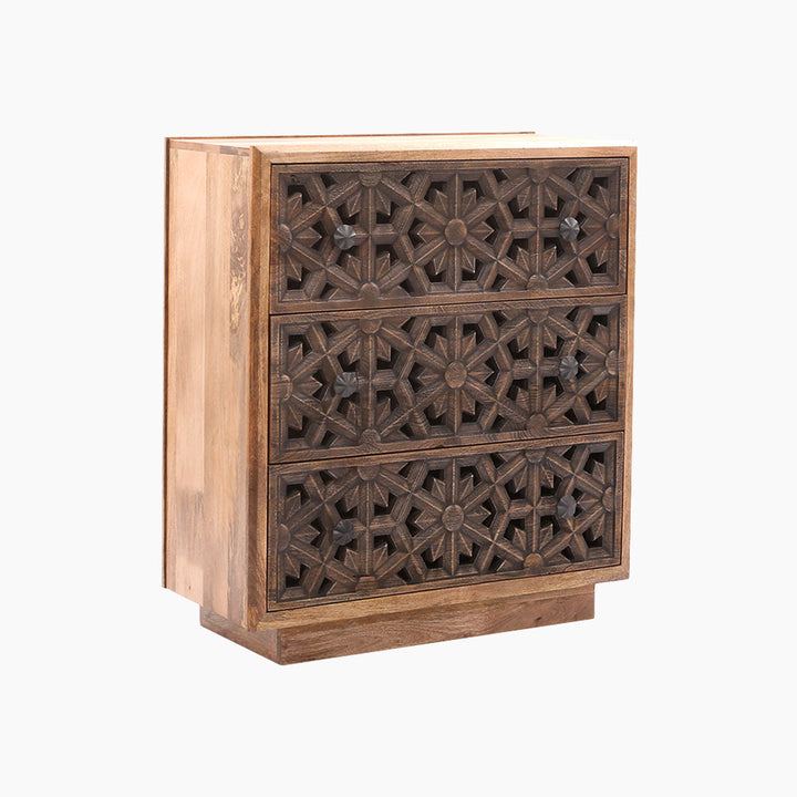 Zaayah Cut Work Wooden Three Chest of Drawers