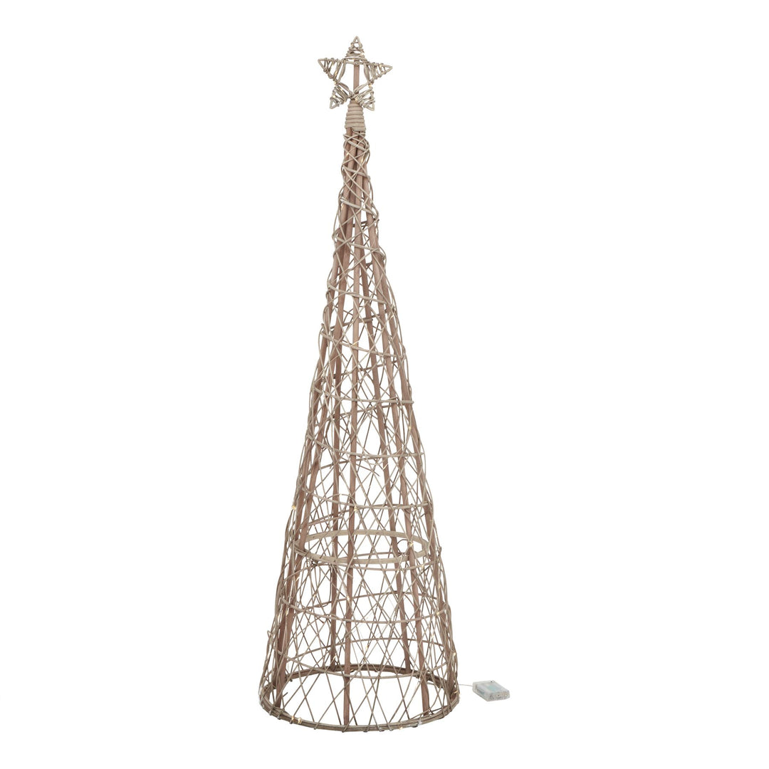LED Wicker Christmas Tree With Star Decorative Lighted Holiday Home Accent