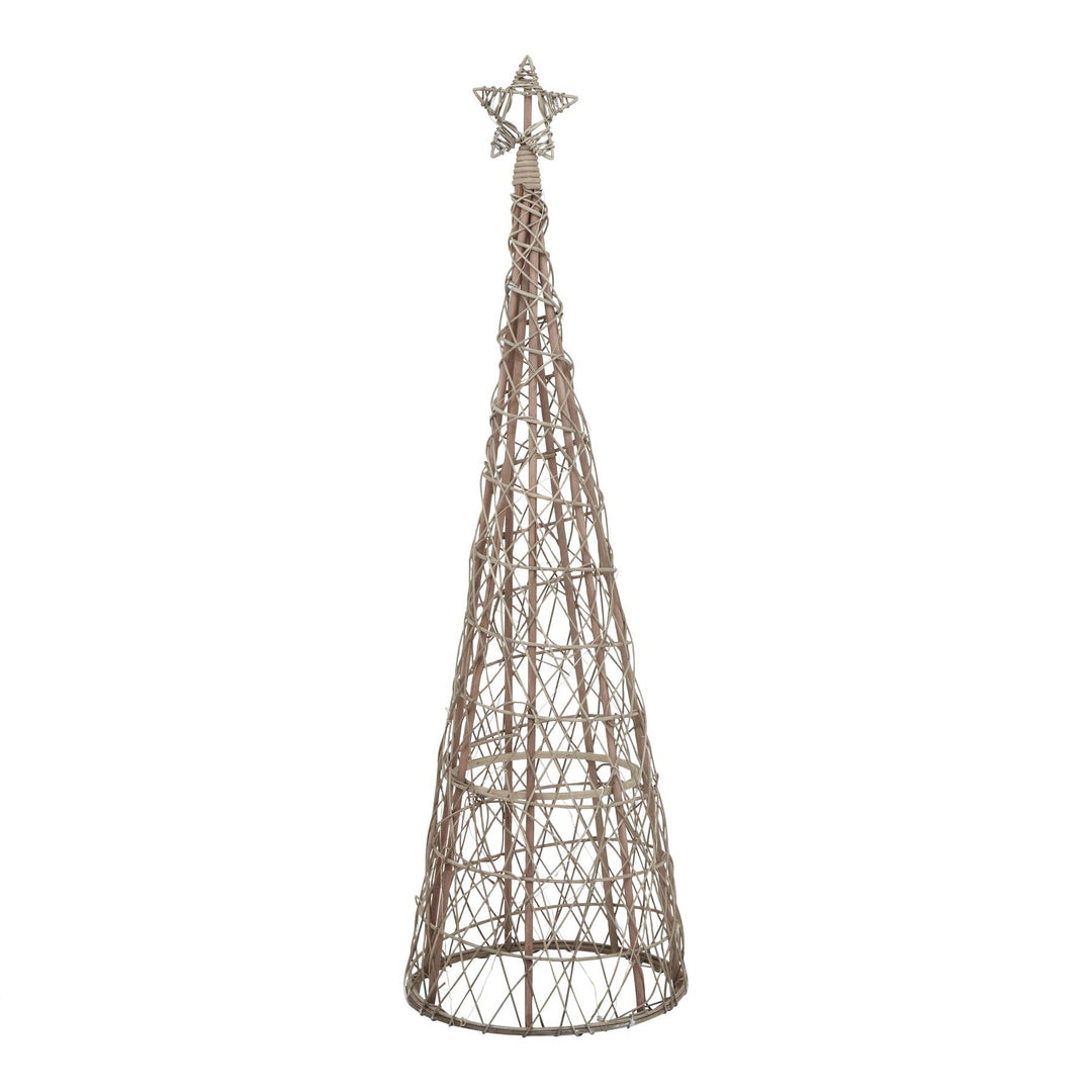 LED Wicker Christmas Tree With Star Decorative Lighted Holiday Home Accent