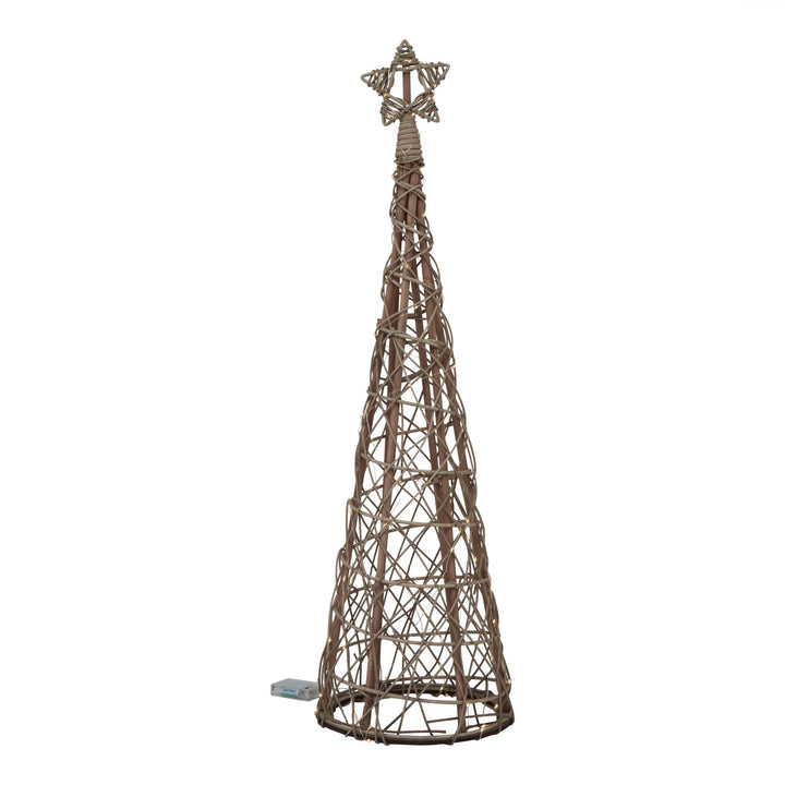 LED Wicker Christmas Tree With Star Decorative Lighted Holiday Home Accent