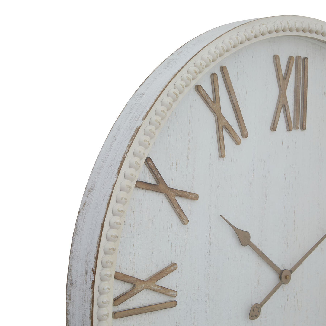Large Rustic White Clock With Beaded Frame - TidySpaces