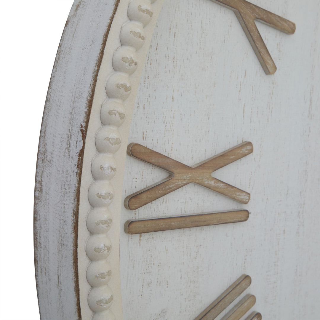 Large Rustic White Clock With Beaded Frame - TidySpaces