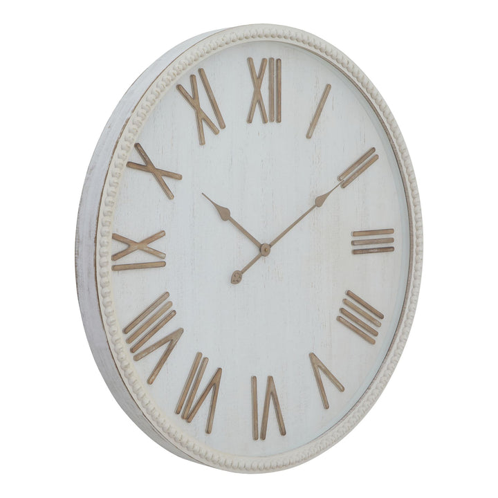 Large Rustic White Clock With Beaded Frame WHITE GLASS - TidySpaces