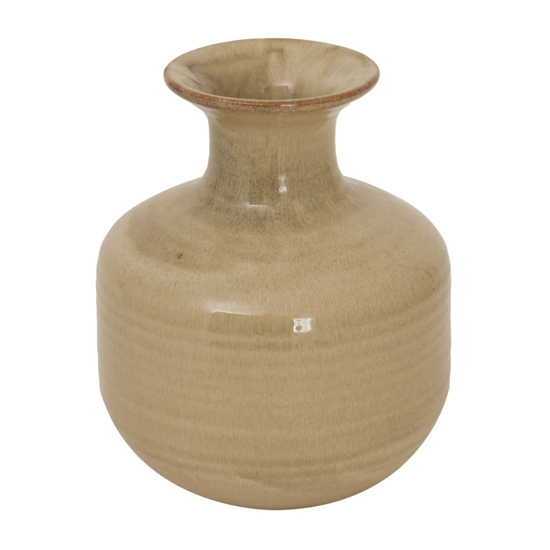 Sabbia Collection Squat Ridged Vase BROWN CERAMIC - TidySpaces