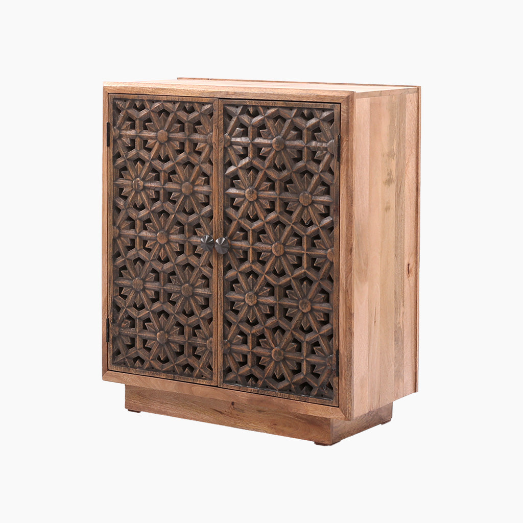 Zaayah Cut Work Two Door Wooden Cabinet - TidySpaces