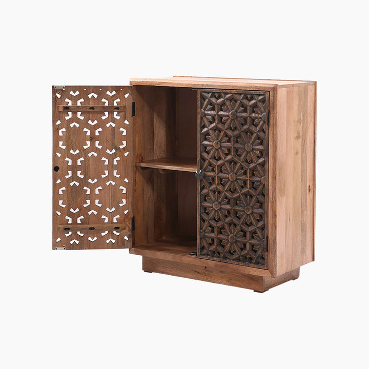 Zaayah Cut Work Two Door Wooden Cabinet - TidySpaces