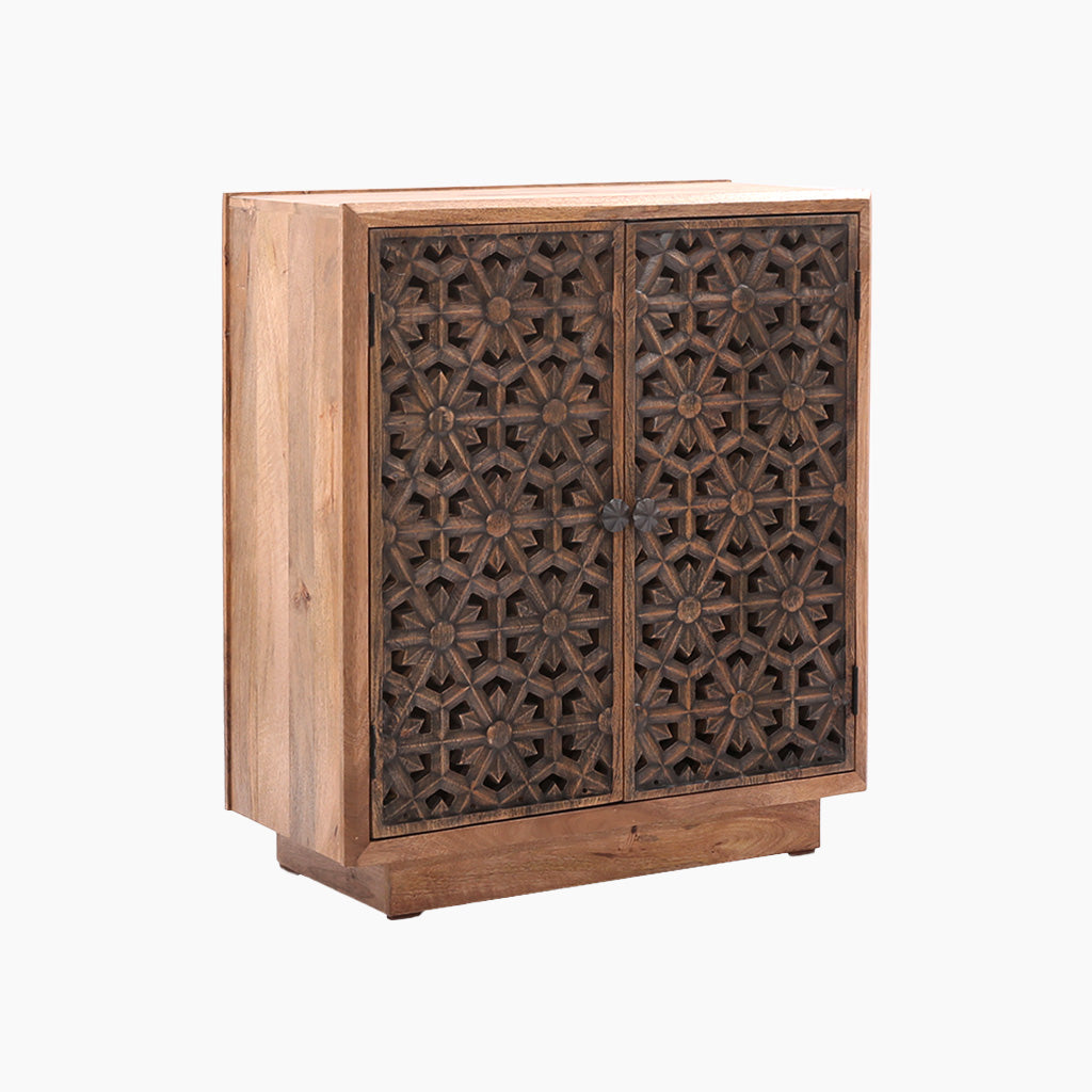 Zaayah Cut Work Two Door Wooden Cabinet - TidySpaces