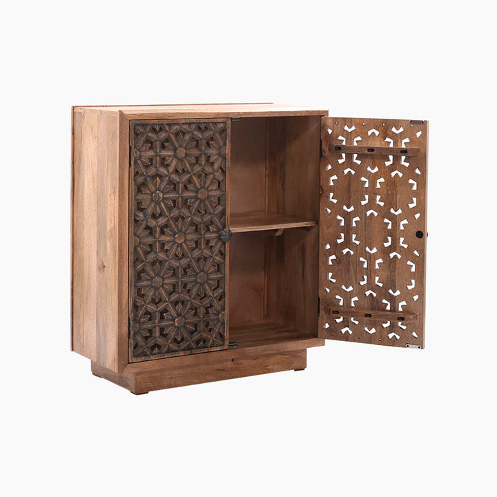 Zaayah Cut Work Two Door Wooden Cabinet - TidySpaces