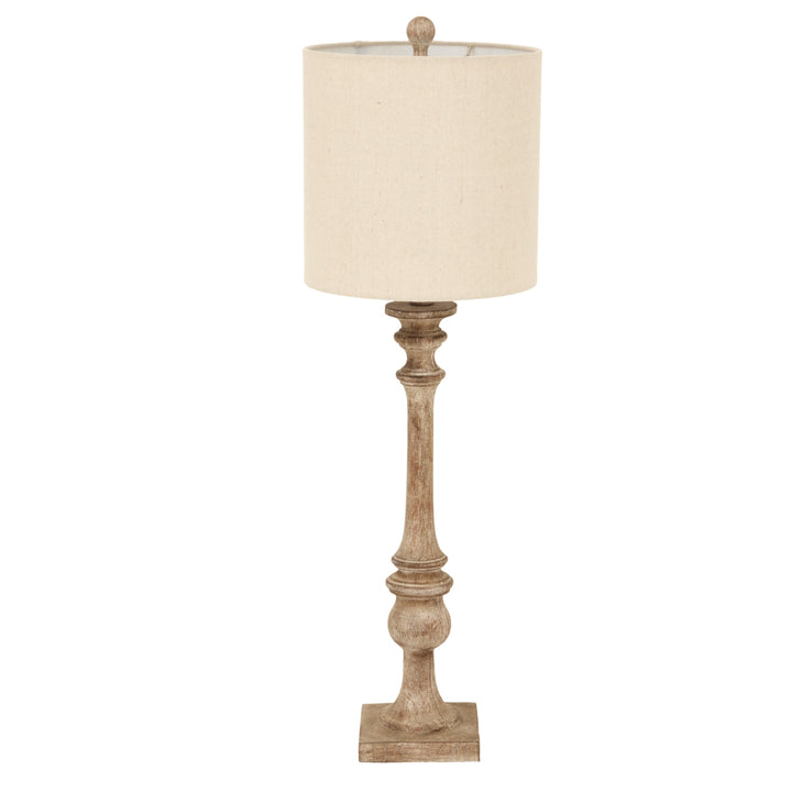 Pallido Candlestick Table Lamp With Linen Shade BROWN RESIN - TidySpaces