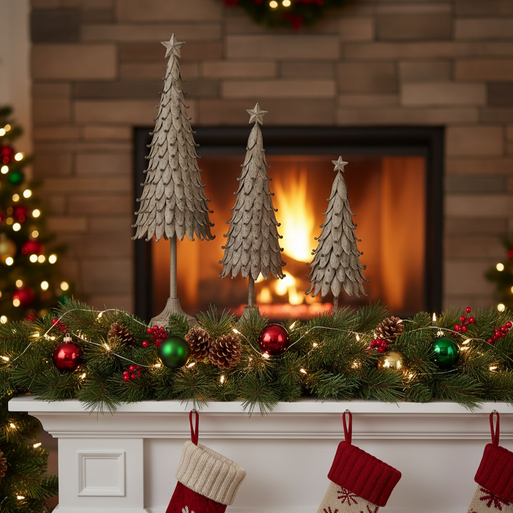 Rustic Decorative Tree With Star — Farmhouse Holiday Tabletop Woodland Ornament