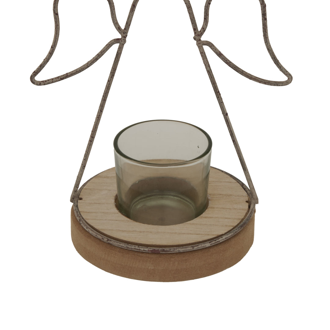 Rustic  Outline Angel Tealight On Stand With Glass Votive