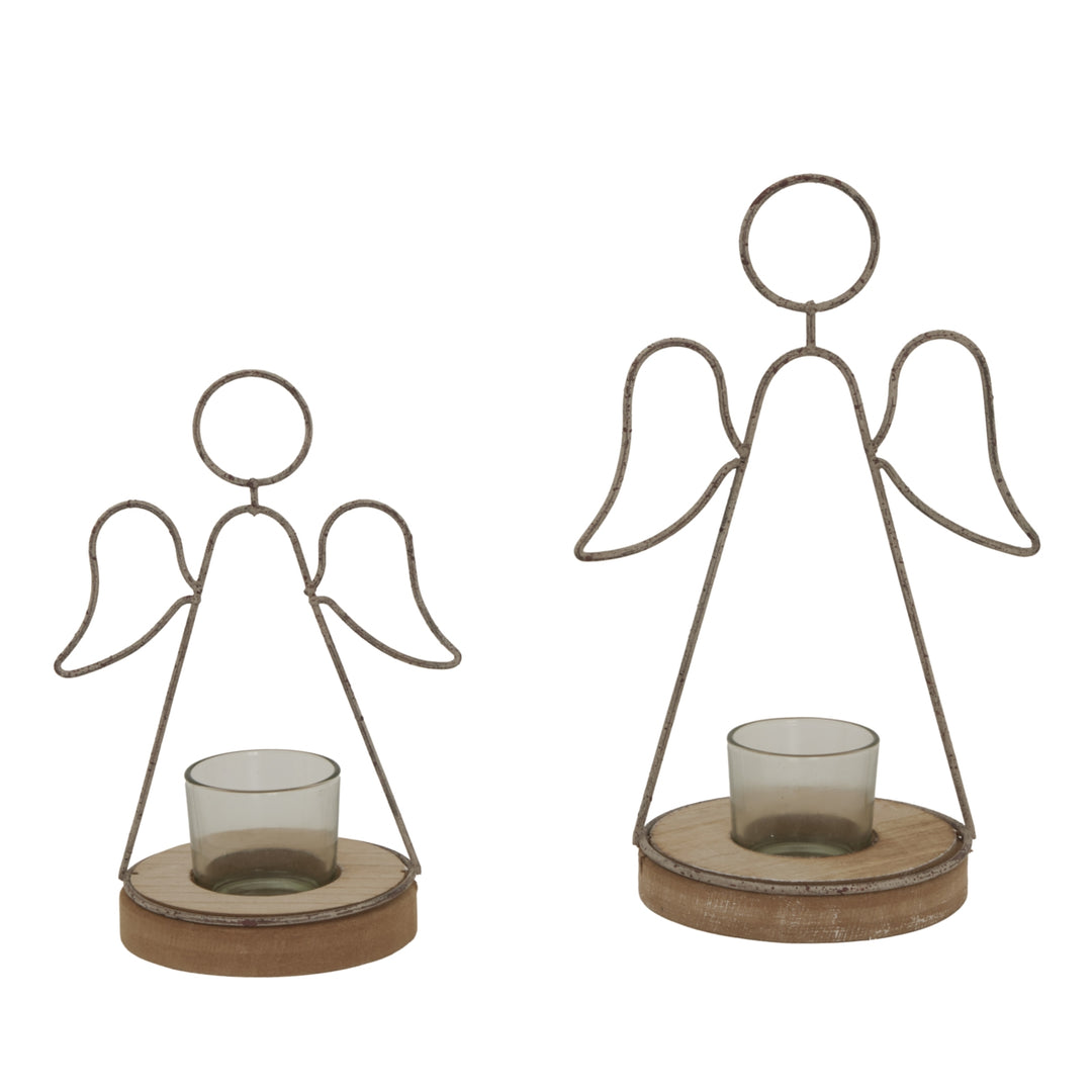 Rustic  Outline Angel Tealight On Stand With Glass Votive