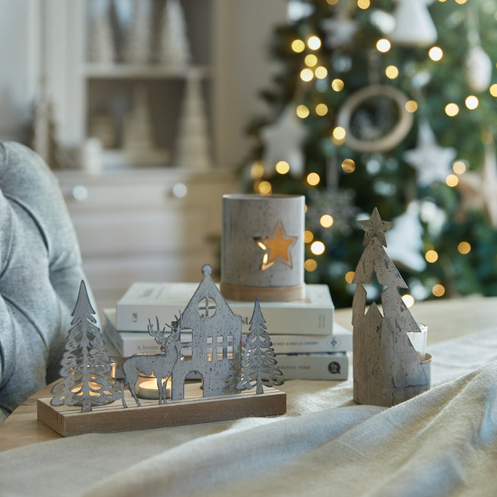 Rustic Metal Star Candle Holder On Wood Stand
