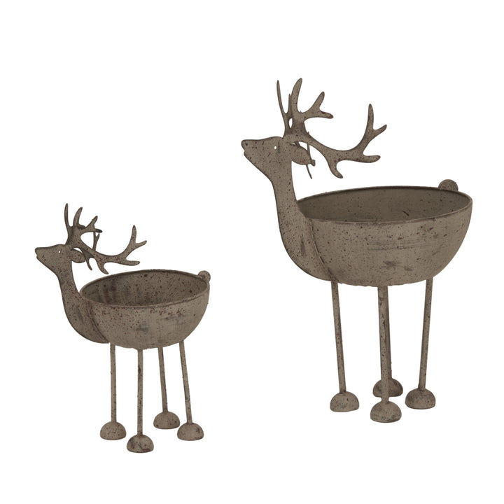 Large Rustic Metal Reindeer Bowl