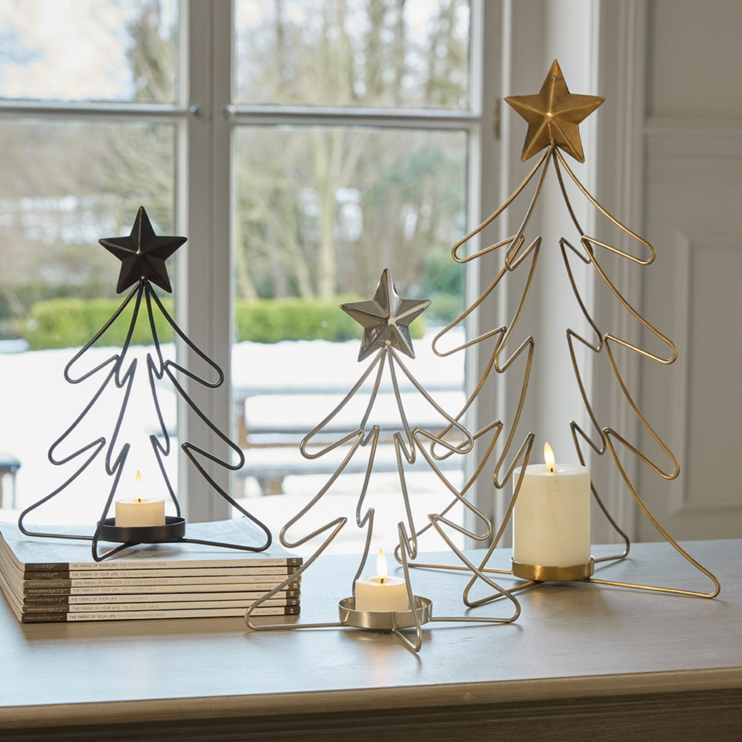 Rustic Outline Tree And Star Candle Holders