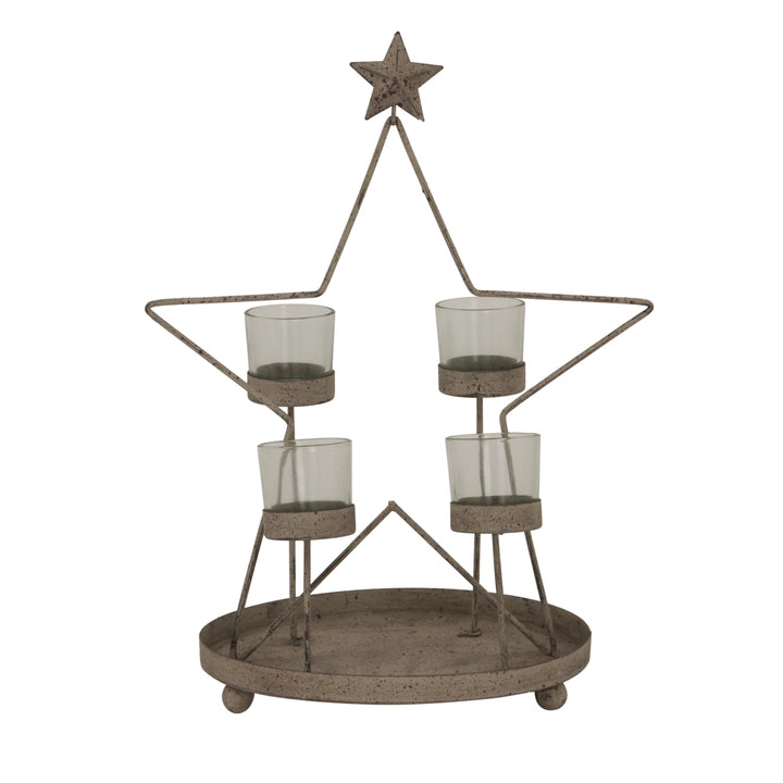 Rustic Outline Star With Four Glass Votives