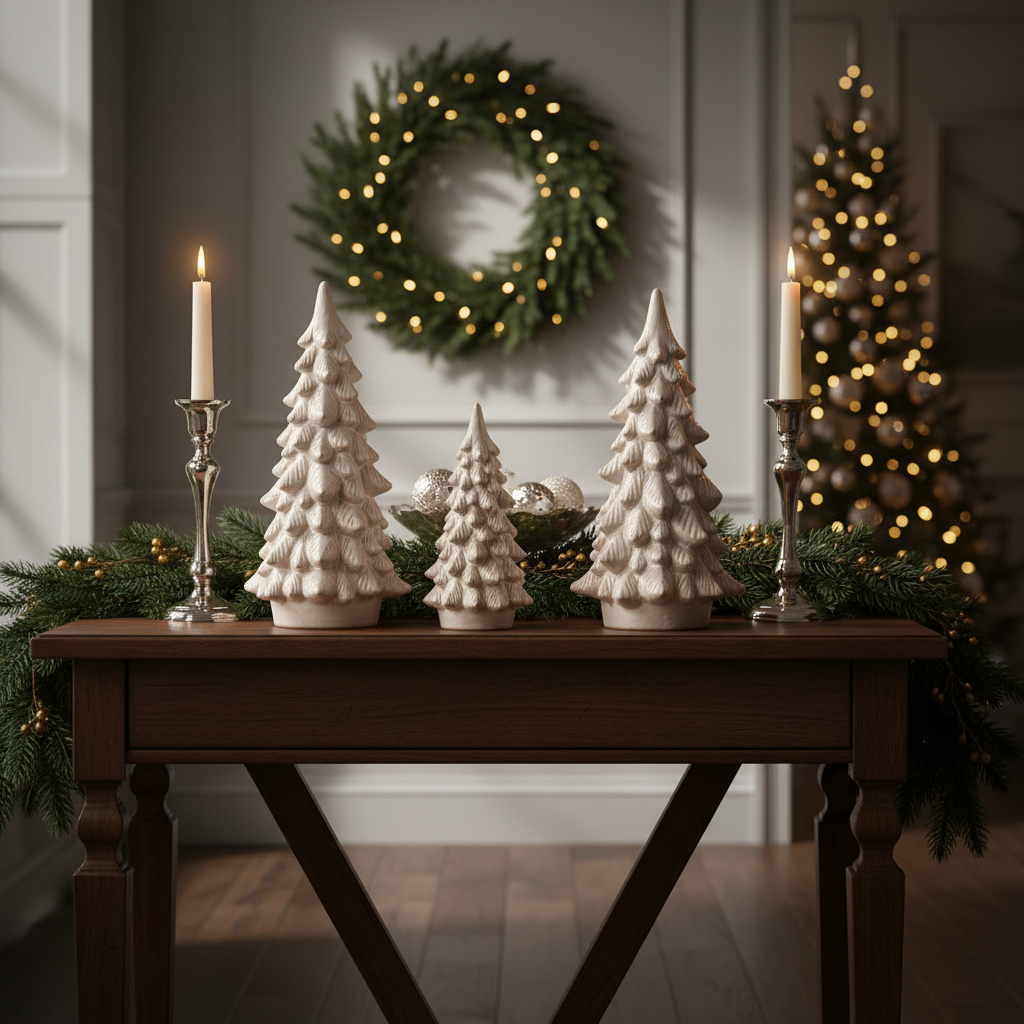 Alora Ceramic Snowy Tree Decorative Holiday Centerpiece Tabletop Home Accent