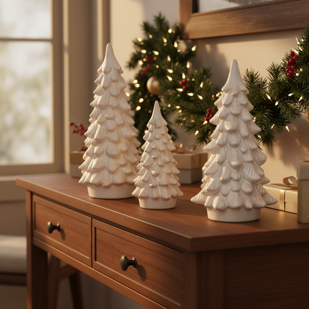 Alora Ceramic Snowy Tree Decorative Holiday Centerpiece Tabletop Home Accent