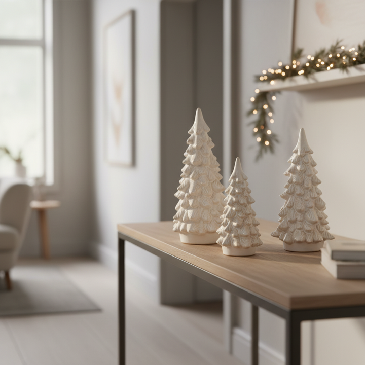 Alora Ceramic Snowy Tree Decorative Holiday Centerpiece Tabletop Home Accent