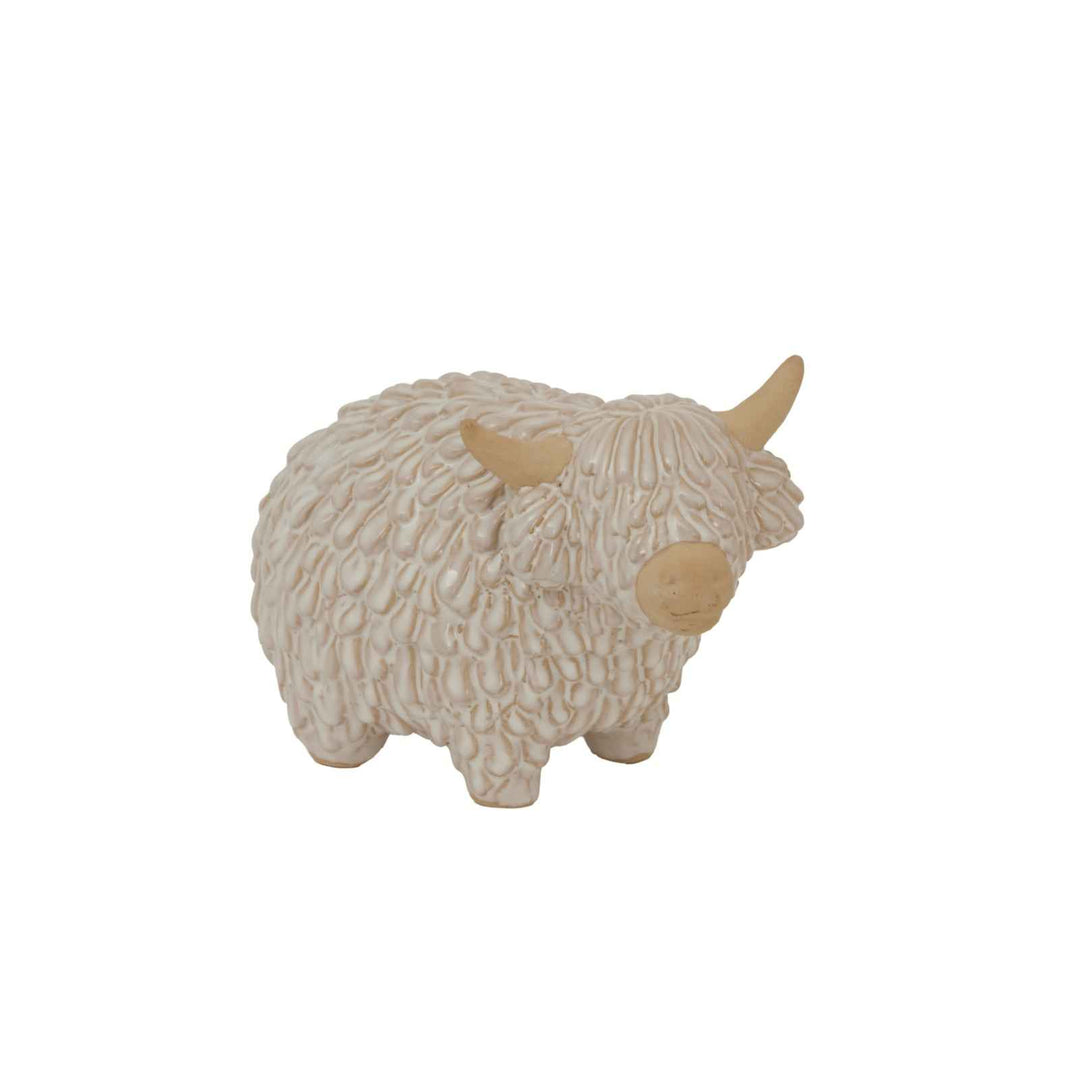 Alora Ceramic Highland Cow Decorative Figurine for Home Decor and Shelf Display