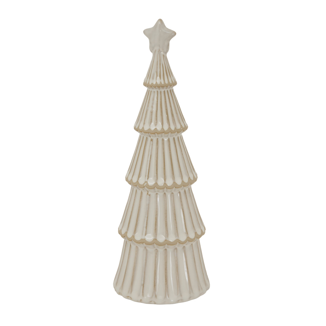 Alora Ceramic Snowy Layered Tree With Star Decorative Holiday Tabletop Ornament