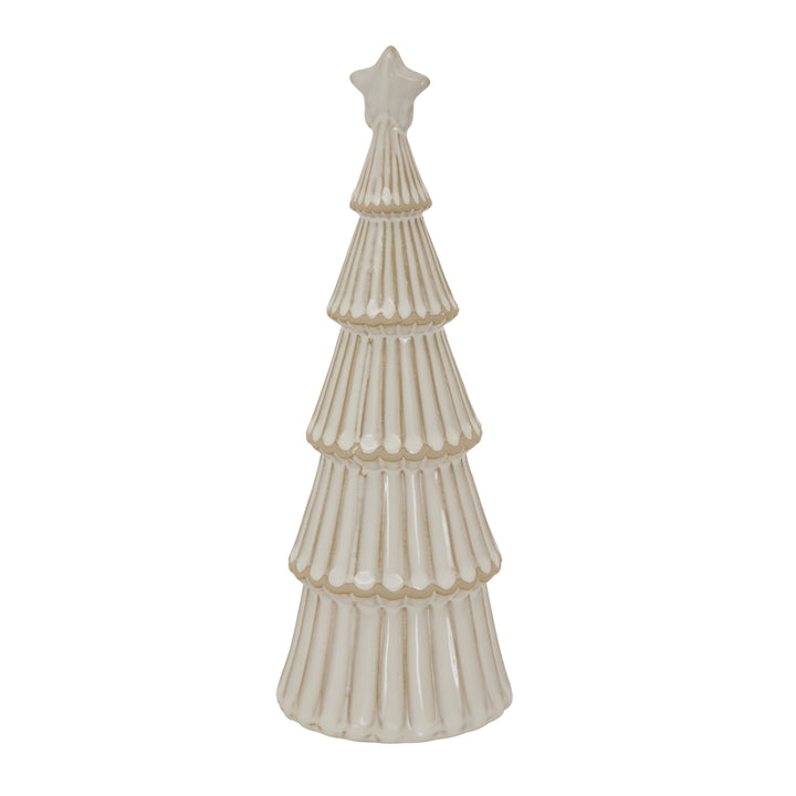 Alora Ceramic Snowy Layered Tree With Star Decorative Holiday Tabletop Ornament