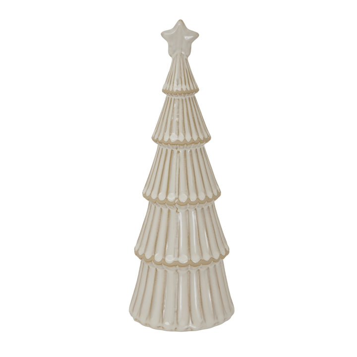 Alora Ceramic Snowy Layered Tree With Star Decorative Holiday Tabletop Ornament
