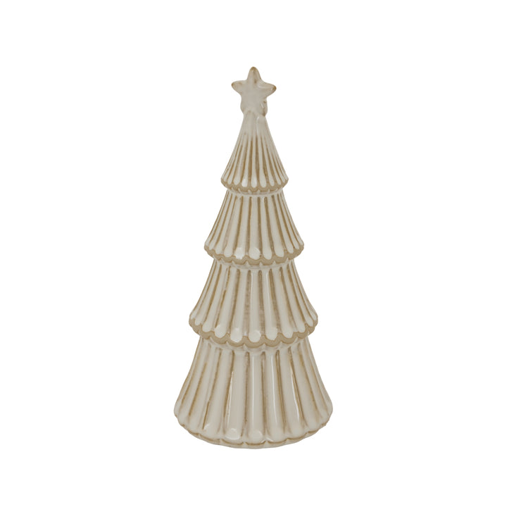 Alora Ceramic Snowy Layered Tree With Star Decorative Holiday Tabletop Ornament