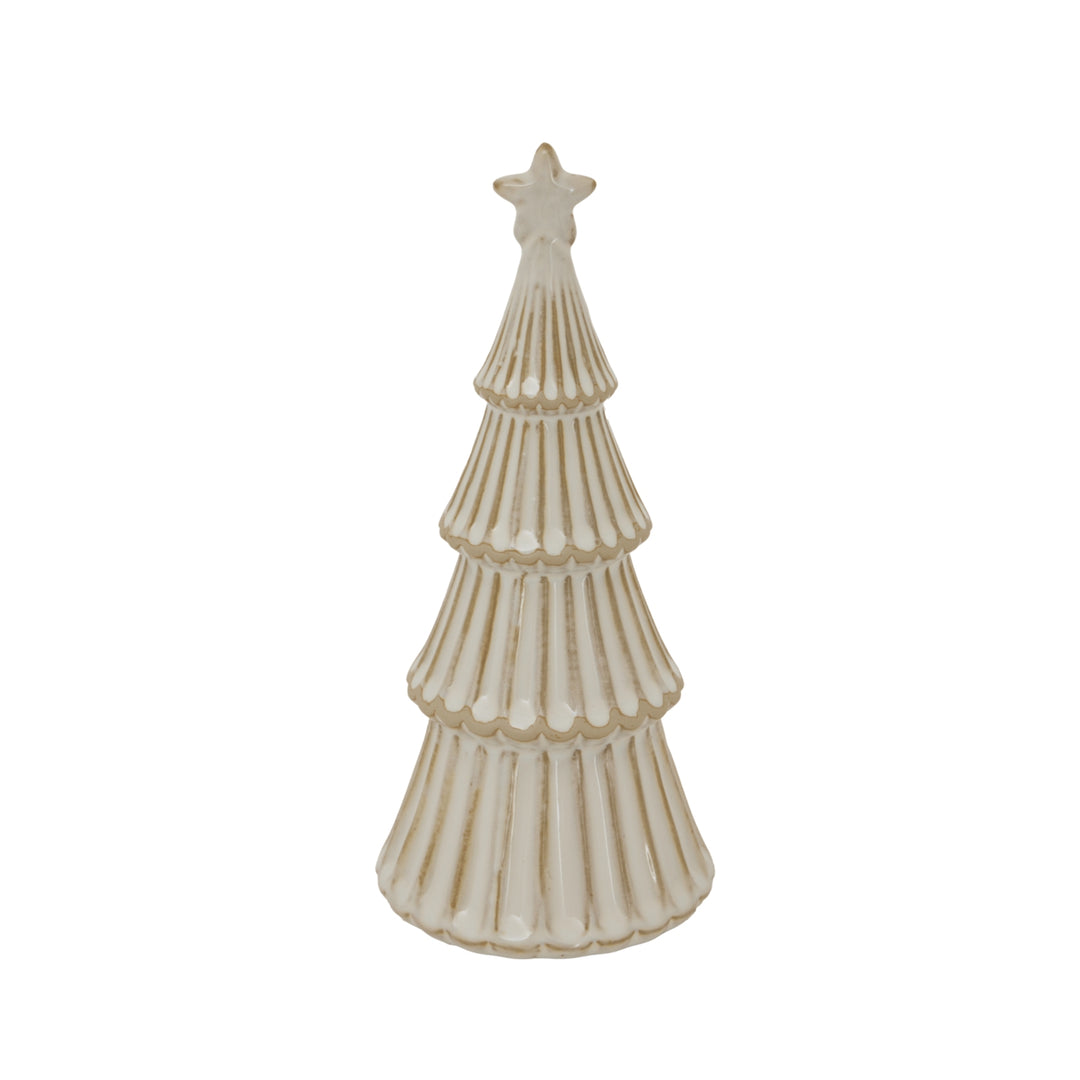 Alora Ceramic Snowy Layered Tree With Star Decorative Holiday Tabletop Ornament