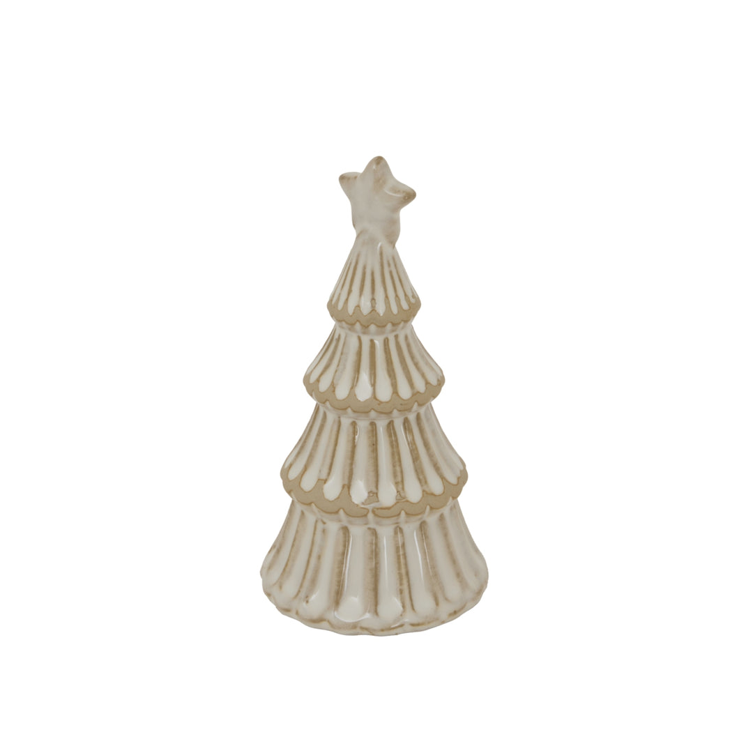 Alora Ceramic Snowy Layered Tree With Star Decorative Holiday Tabletop Ornament