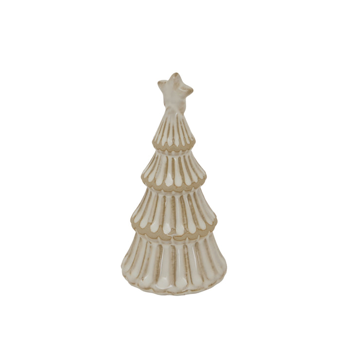 Alora Ceramic Snowy Layered Tree With Star Decorative Holiday Tabletop Ornament