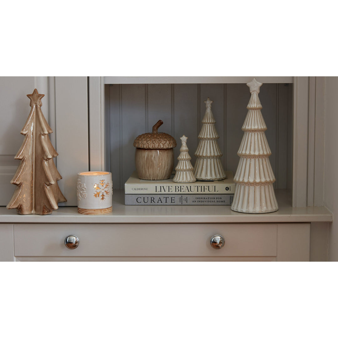 Alora Ceramic Snowy Layered Tree With Star Decorative Holiday Tabletop Ornament