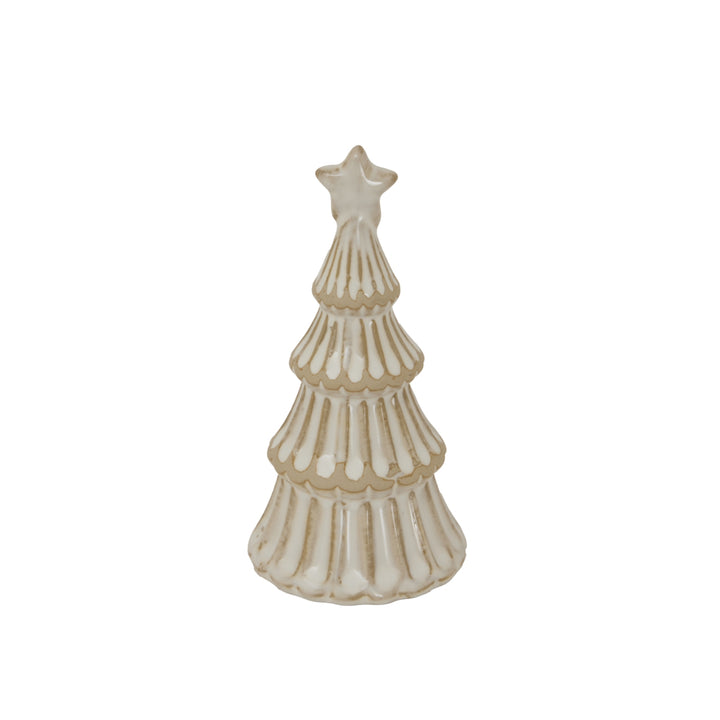 Alora Ceramic Snowy Layered Tree With Star Decorative Holiday Tabletop Ornament