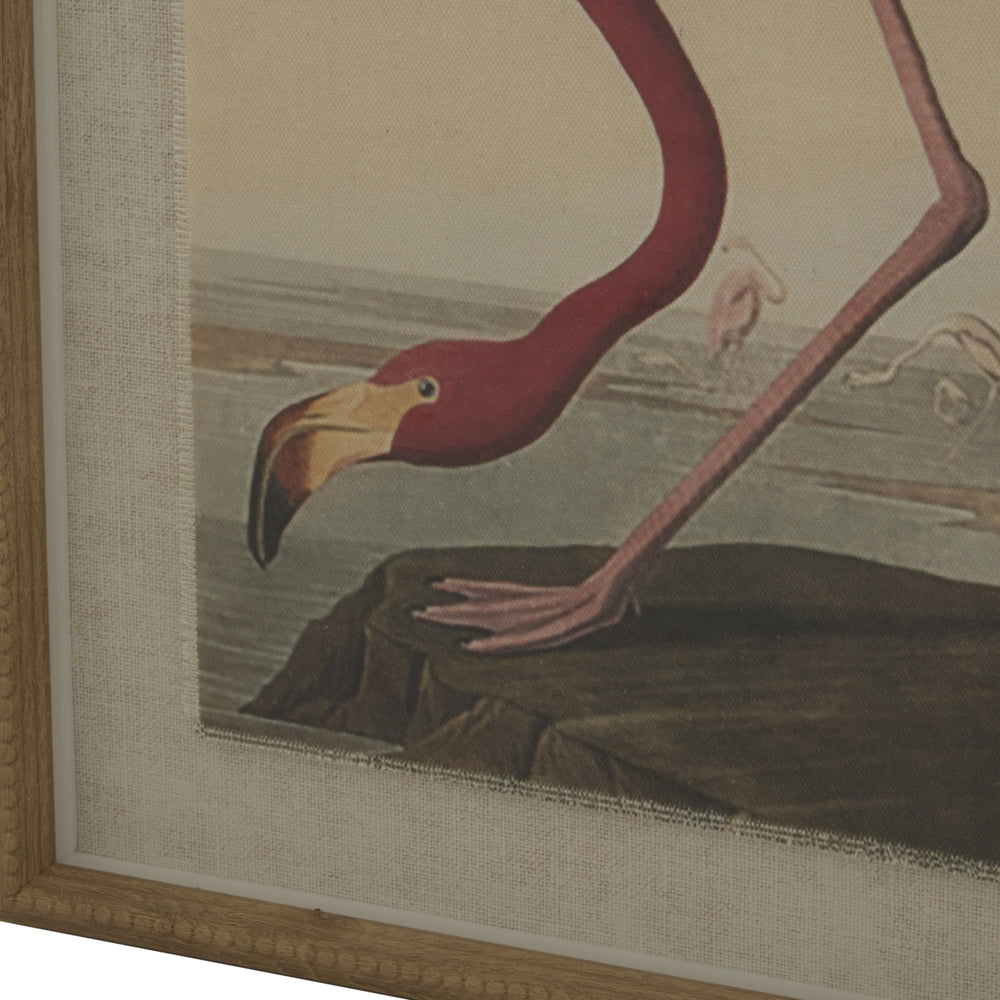 Flora & Fauna Collection Flamingo On Linen In Beaded Frame - TidySpaces