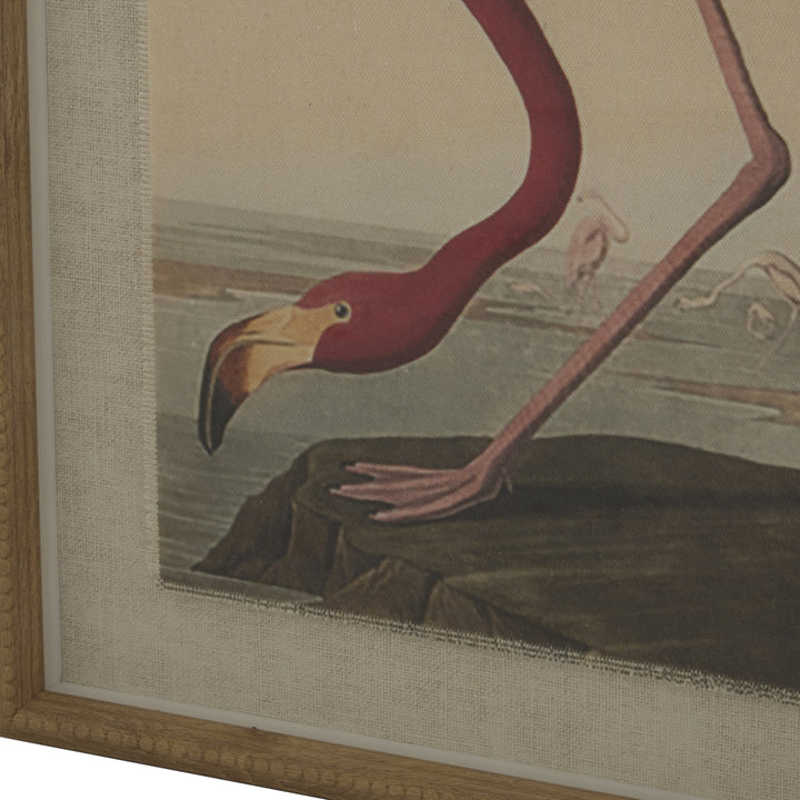 Flora & Fauna Collection Flamingo On Linen In Beaded Frame - TidySpaces