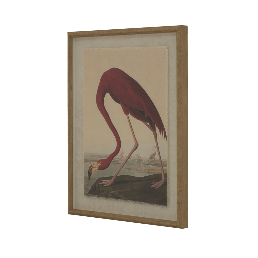 Flora & Fauna Collection Flamingo On Linen In Beaded Frame BROWN GLASS - TidySpaces