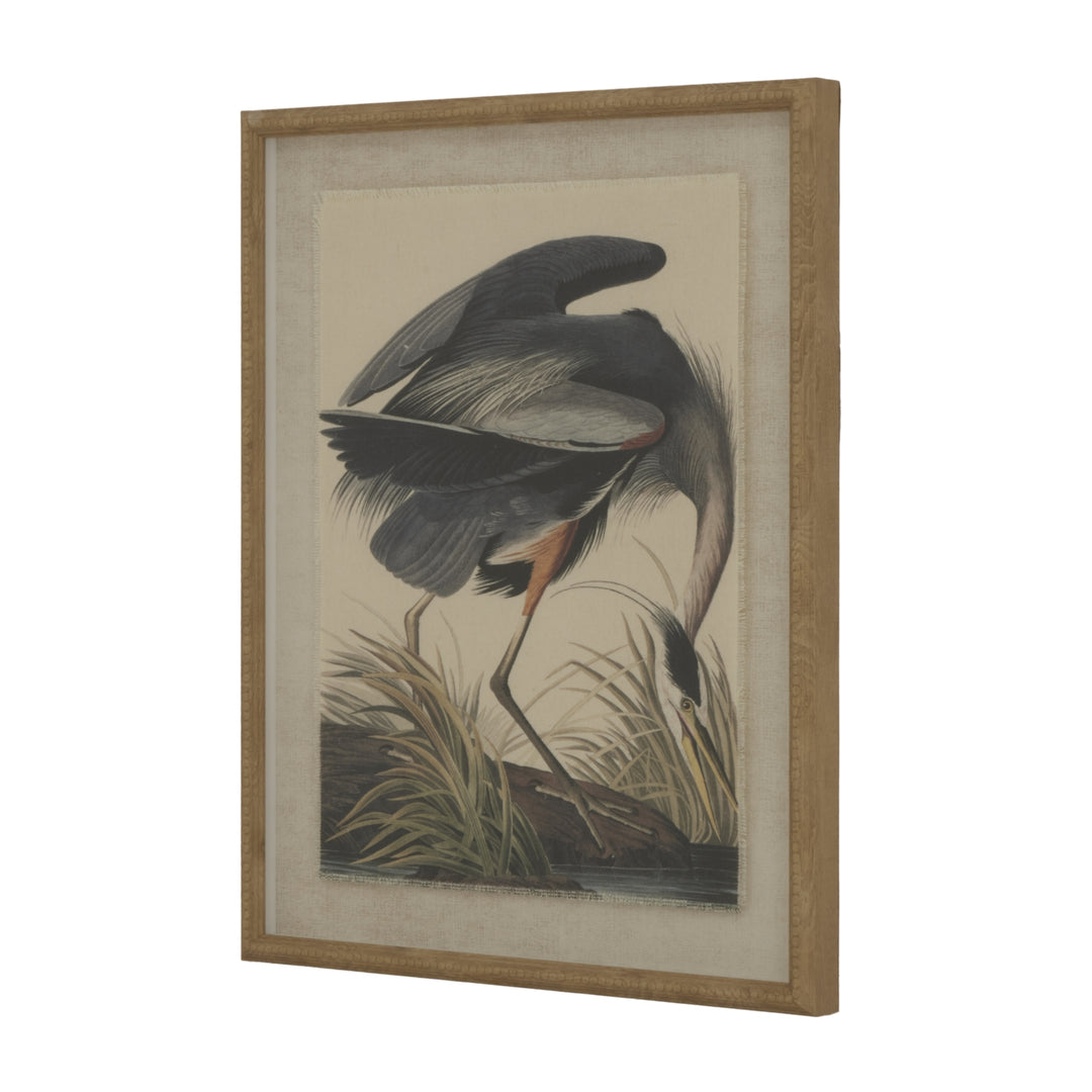 Flora & Fauna Collection Heron On Linen In Beaded Frame BROWN GLASS - TidySpaces