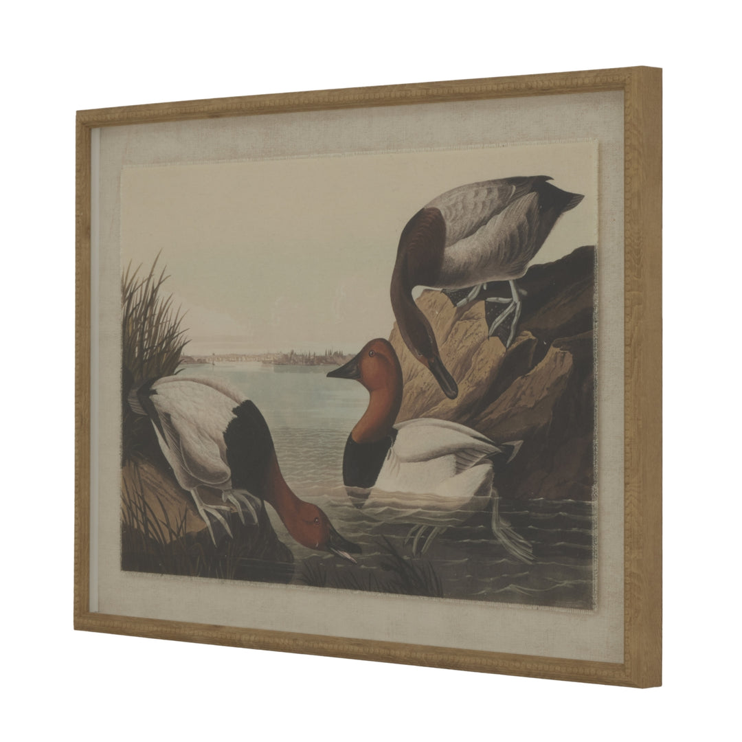 Flora & Fauna Collection Pochards On Linen In Beaded Frame BROWN GLASS - TidySpaces