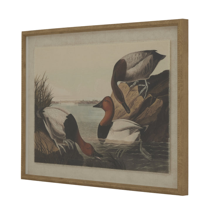 Flora & Fauna Collection Pochards On Linen In Beaded Frame BROWN GLASS - TidySpaces