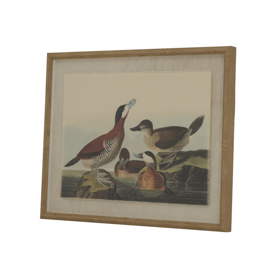 Flora & Fauna Collection Ducks On Linen In Beaded Frame BROWN GLASS - TidySpaces