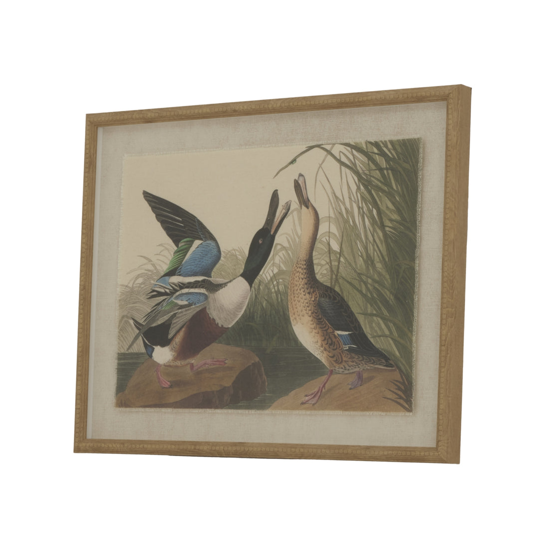 Flora & Fauna Collection Mallards On Linen In Beaded Frame BROWN GLASS - TidySpaces