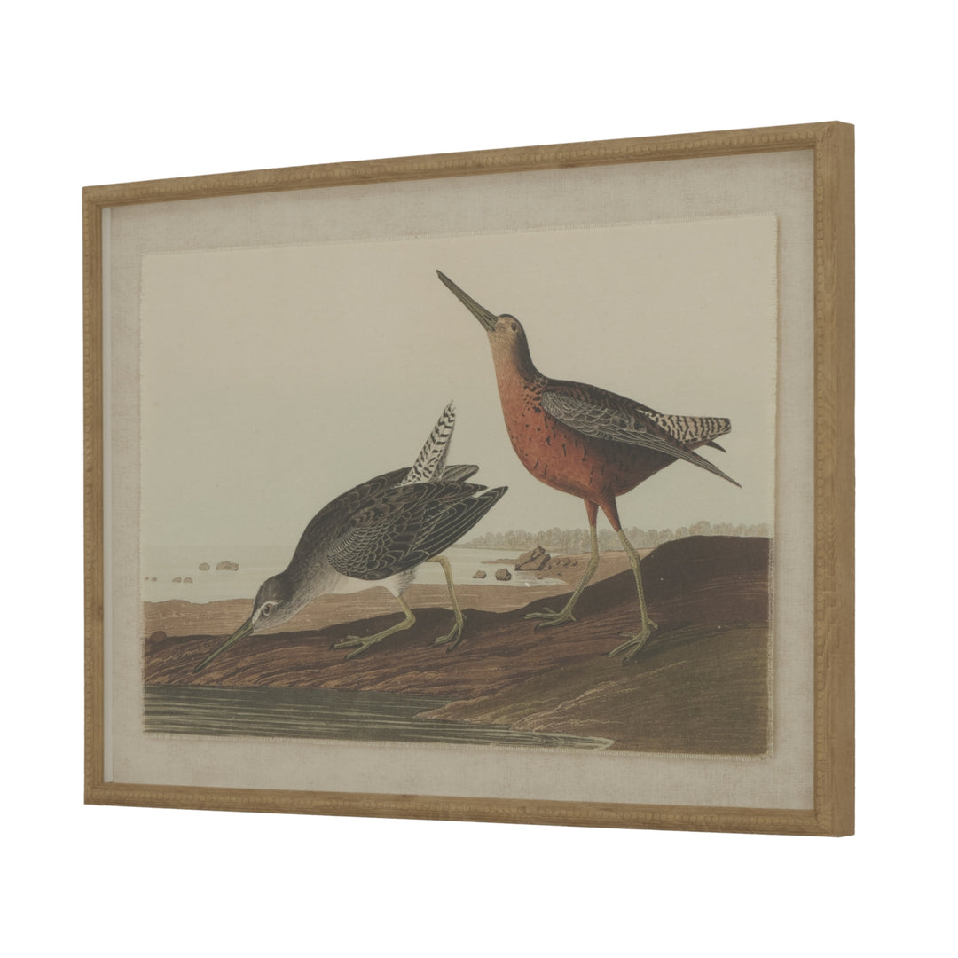 Flora & Fauna Collection Snipes On Linen In Beaded Frame BROWN GLASS - TidySpaces