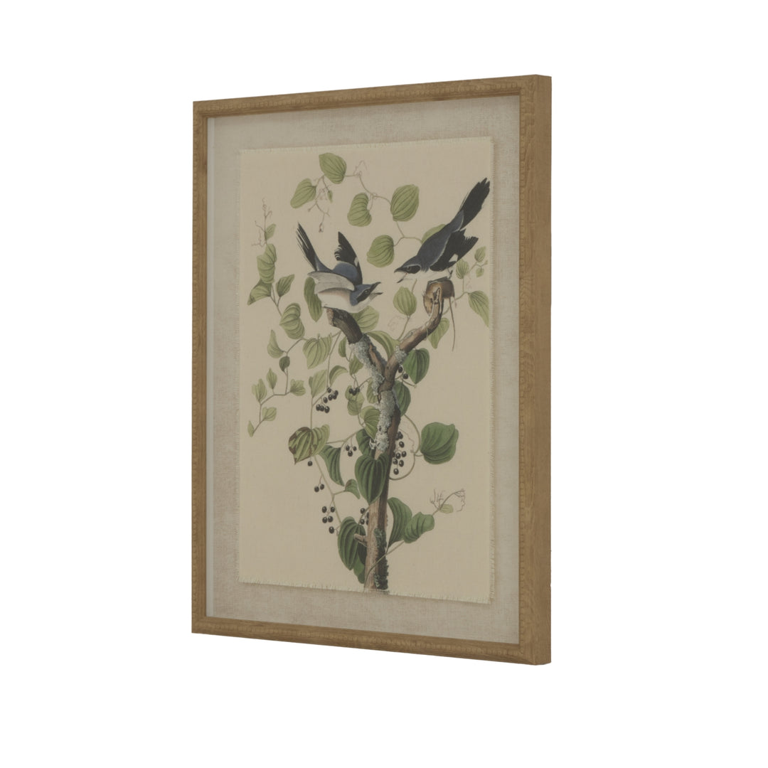 Flora & Fauna Collection Shrikes On Linen In Beaded Frame BROWN GLASS - TidySpaces