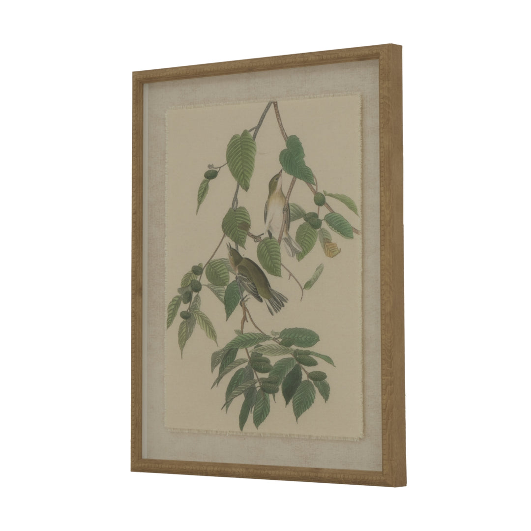 Flora & Fauna Collection Warblers On Linen In Beaded Frame BROWN GLASS - TidySpaces